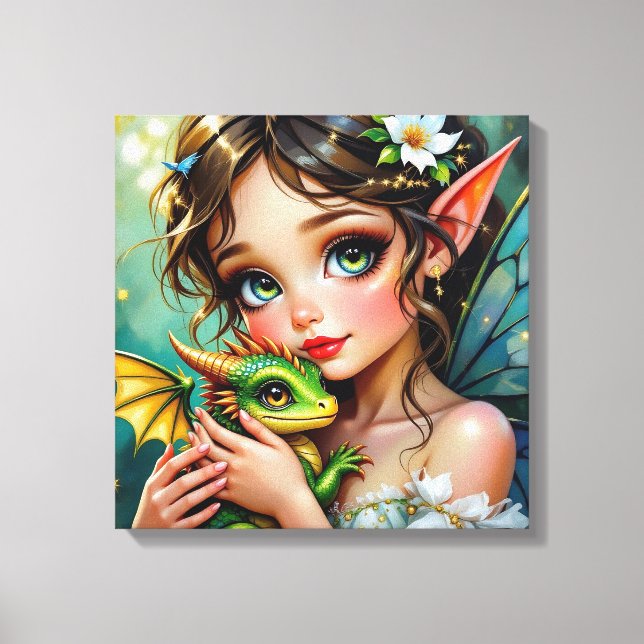 Toile Jolie fille aux thèmes de fée et de dragon   (Recto)