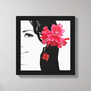 Toile Jolie fille visage de la mode illustration florale
