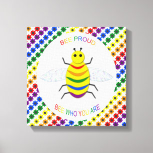 Toile Jolie LGBT Fière Abeille arc-en-ciel et fleurs