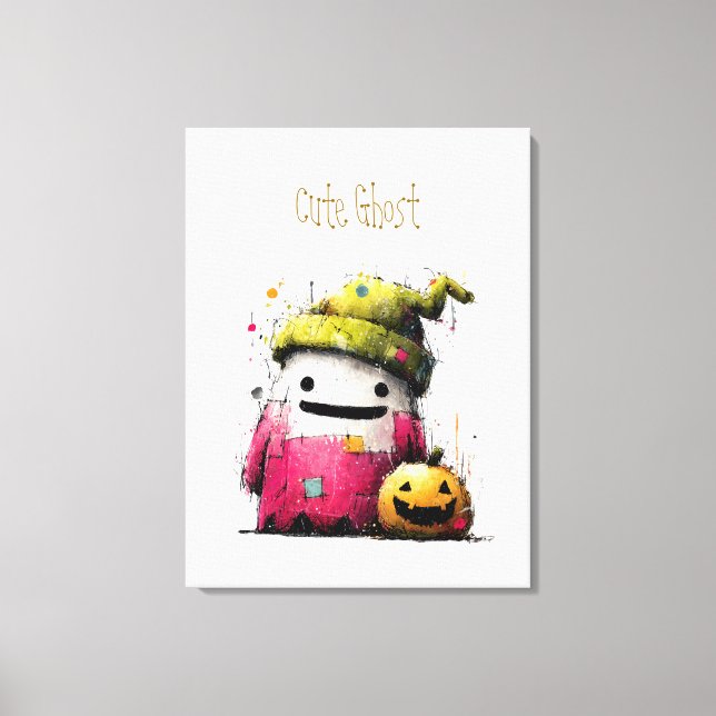 Toile Jolie Patchwork Aquarelle Fantôme Halloween (Recto)