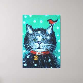 Toile Jolie peinture à l'huile de chat avec carte de vœu