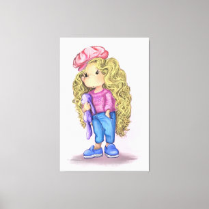 Toile Jolie Petite Fille Blonde Jouet Lapin Amour - Dess