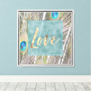 Toile Jolies plumes de paon Or Amour      