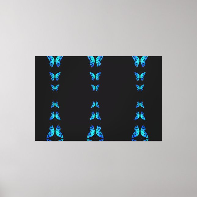 Toile Jolis Papillons Bleus Couleur Minuit Noir (Recto)