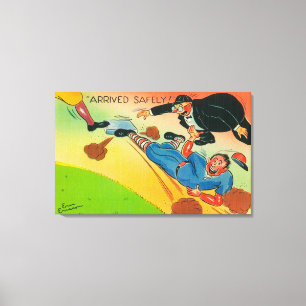 Toile Joueur de baseball glissant vers la base, Arrivée