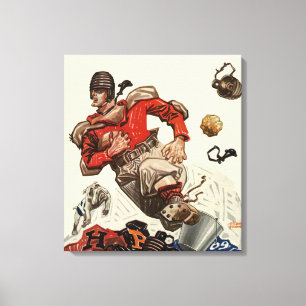 Toile Joueur de football vintage et mascotte bouledogue