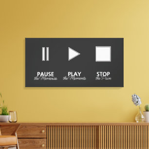 Toile Joueur de musique noir et blanc Pause Play Stop