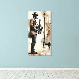 Toile Joueur de saxophone musicien de rue