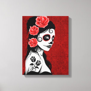 Toile Jour de la fille morte de crâne de sucre - rouge