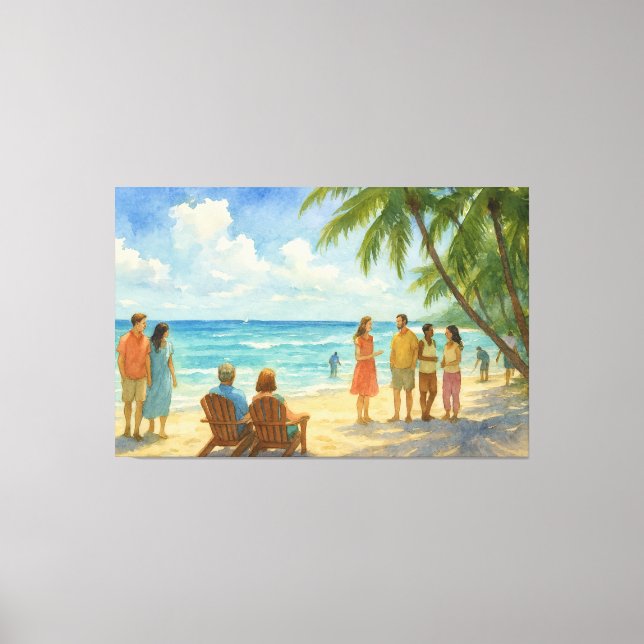 Toile Jour de plage Aqua Breeze à l'aquarelle (Recto)