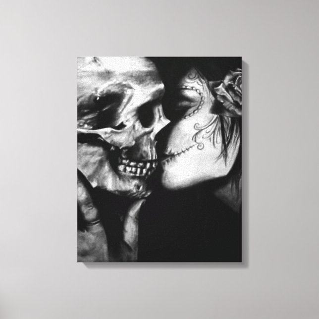 Toile Jour gothique du crâne noir et blanc mort (Recto)