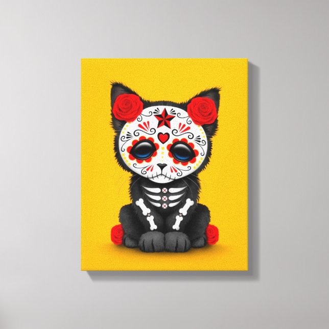 Toile Jour rouge mignon du chat Kitten Mort, jaune (Recto)