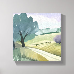 Toile Journée Pluvieuse   Paysage de Collines à l'Aquare