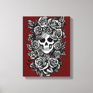 Toile Journée Rose Du Crâne Féminin De L'Art Morte