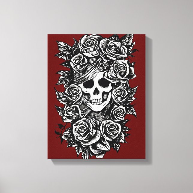 Toile Journée Rose Du Crâne Féminin De L'Art Morte (Recto)