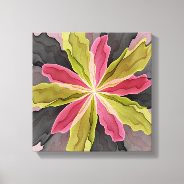 Toile Joy, Vert rose Anthracite Imaginaire Fleur Fractal (Recto)