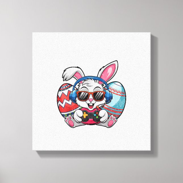 Toile Joyeuse fête de Pâques Lapin mignon jouant au jeu  (Recto)