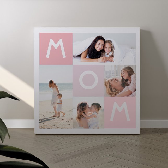 Toile Joyeuse Fête des mères Maman rose moderne Grille m (Happy Mothers Day Pink Mom Modern Multi Photo Grid Canvas Print)