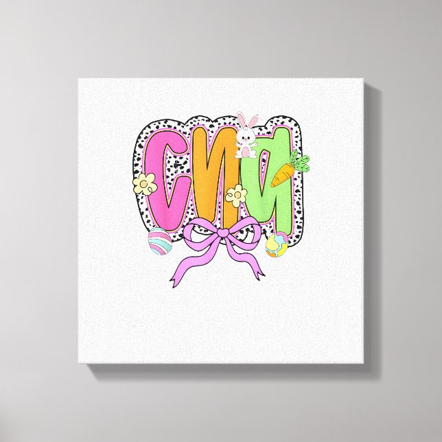 Toile Joyeuses Pâques Infirmière CNA Coquette Nœud Lapin (Recto)