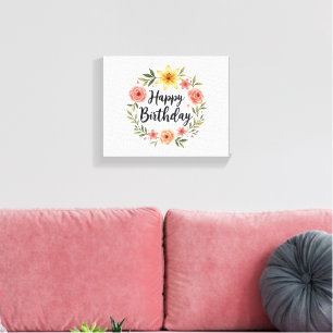 Toile Joyeux anniversaire Floral