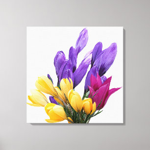 Toile Joyeux Anniversaire joli crocus floral coloré mign