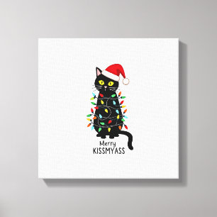 Toile Joyeux Bisousdrôle Chat Lumières de Noël Premium