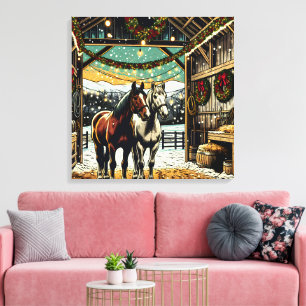 Toile Joyeux Chevaux de Cartoon de Noël