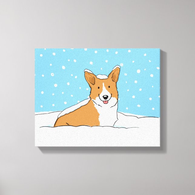 Toile Joyeux Corgi de neige d'hiver - Cartoon de chien m (Recto)