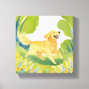 Toile Joyeux Golden Retriever   Peinture aquarelle légèr