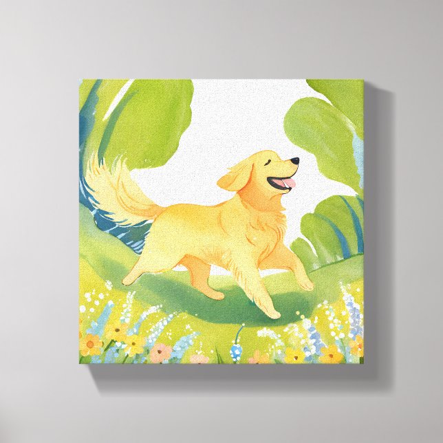 Toile Joyeux Golden Retriever | Peinture aquarelle légèr (Recto)