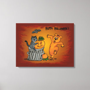 Toile Joyeux Halloween avec Chat Chat Chien et Araignée