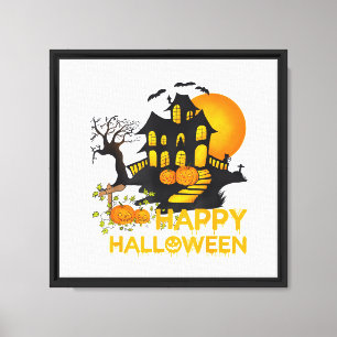 Toile Joyeux Halloween Citrouille Squelettique Maison Ha