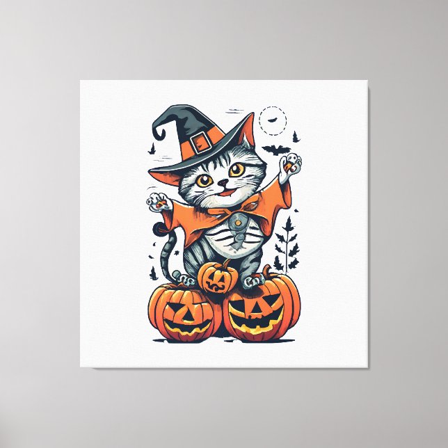 Toile Joyeux Halloween Sorcière Chat (Recto)