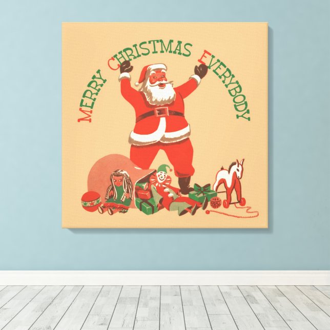 Toile Joyeux Noël à tous ! Père Noël vintage (Insitu (Plancher de Bois))