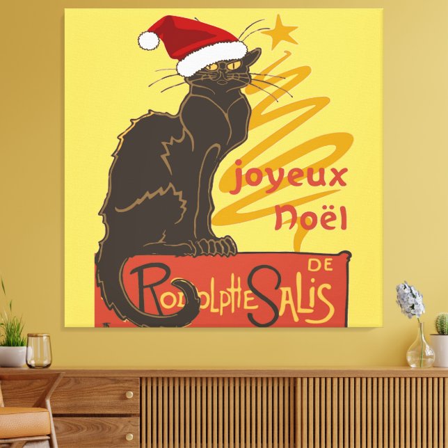 Toile Joyeux Noel Le Chat Noir Avec Arbre Doré Stylisé (Insitu(Salon))