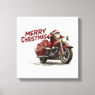 Toile Joyeux Noël Père Noël à moto vintage