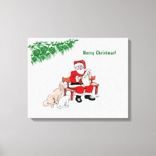Toile Joyeux Noël - Père Noël avec chat et chien (Recto)