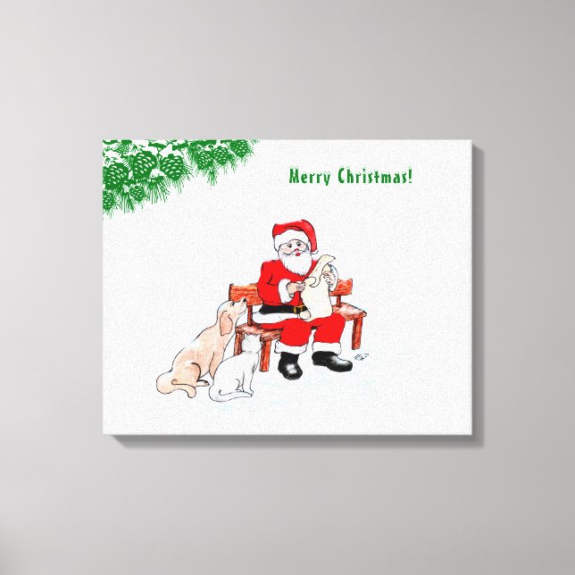 Toile Joyeux Noël - Père Noël avec chat et chien (Recto)