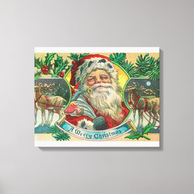 Toile Joyeux Noël Père Noël et Rennes (Recto)