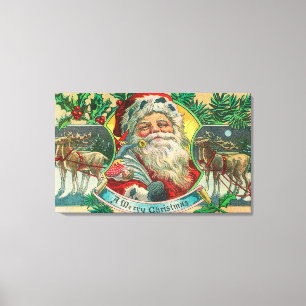 Toile Joyeux Noël Père Noël et Rennes