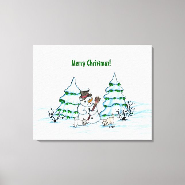Toile Joyeux Noël! Snowman avec chat et canvas de marion (Recto)