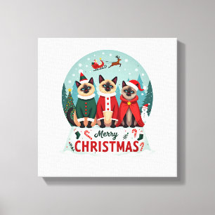 Toile Joyeux Noël Trois Santa Elf Renne Siamois C