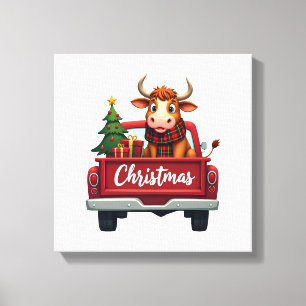 Toile Joyeux Noël Vache Highland Arbre de Noël Rouge Tr