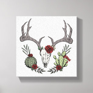 Toile Joyeux Noël Y'All Reindeer Skull and Cactus
