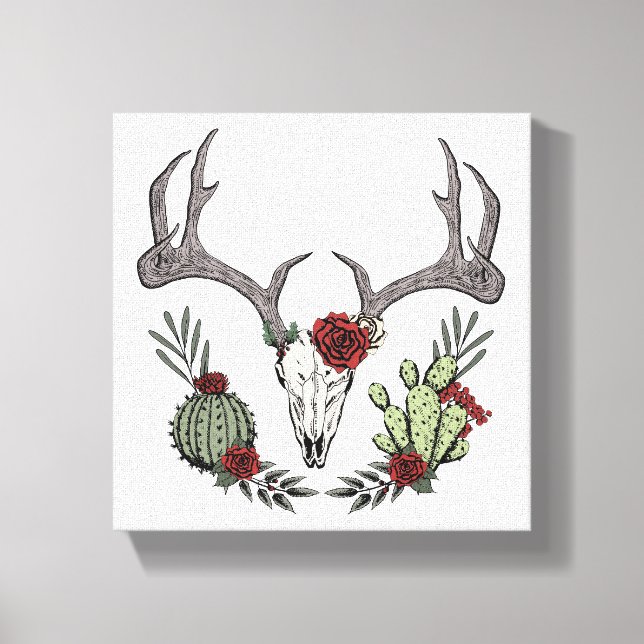Toile Joyeux Noël Y'All Reindeer Skull and Cactus (Recto)