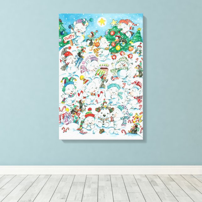 Toile Joyeux ours polaire de Noël de dessin animé mignon (Insitu (Plancher de Bois))