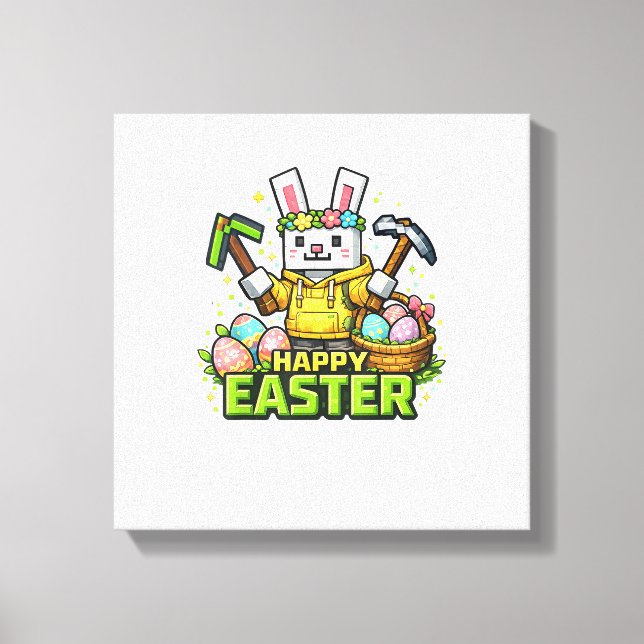 Toile Joyeux Pâques Lapin Oeuf Gamer Vidéo Enfants M (Recto)