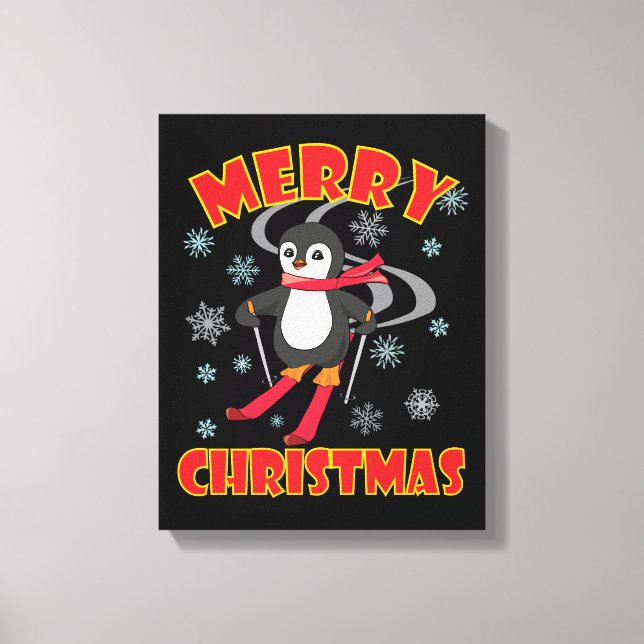 Toile Joyeux pingouin de ski de Noël (Recto)