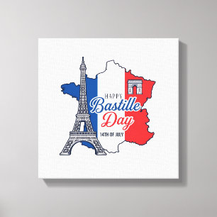Toile Joyeux Quatorze Juillet France Carte Tour Eiffel V