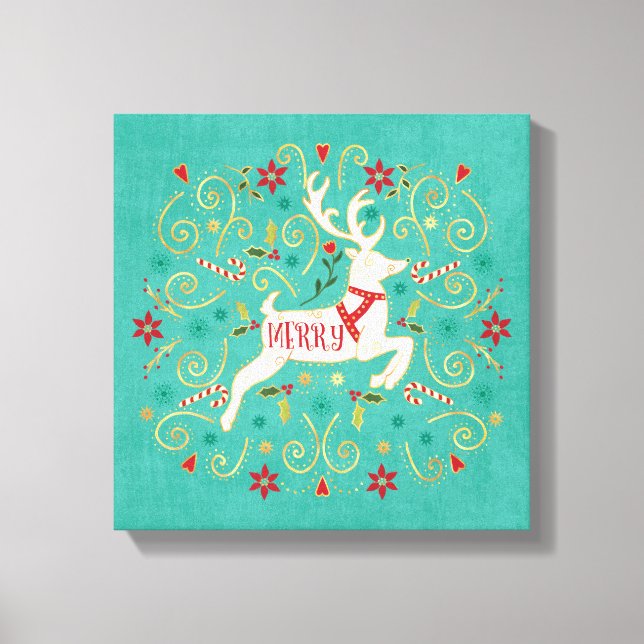 Toile Joyeux Reindeer Turquoise (Recto)